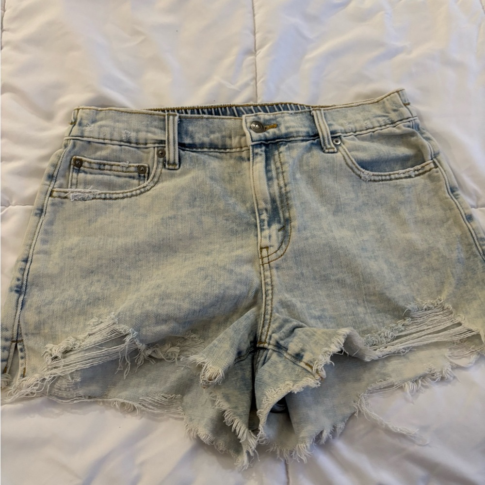 aerie Light Wash Distressed Denim Shorts